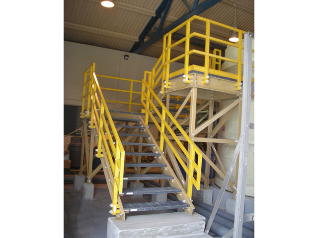 Fiber Glass Reinforced Plastic Corrosion Resistant Railing Structure and Stairs